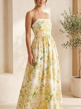 Dalia Mcphee Floral Spaghetti-Strap Maxi Dress in Yellow and Green